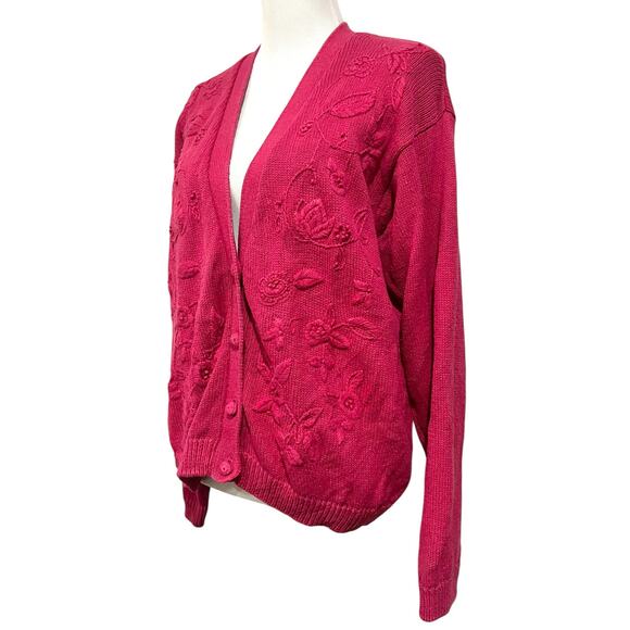 Christina Vintage Women’s Sweater Cardigan. White Tufted Boucle Design Sz L - Picture 2 of 9